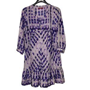 Velvet Silk Tie Dye Y2K Trippy Ruffle Dress with Slip Purple Sz SM